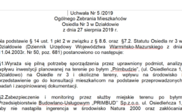 Uchwała Nr 5 /2019 Ogólnego Zebrania Mieszkańców Osiedla Nr 3 w Działdowie z dnia 27 sierpnia 2019 r.