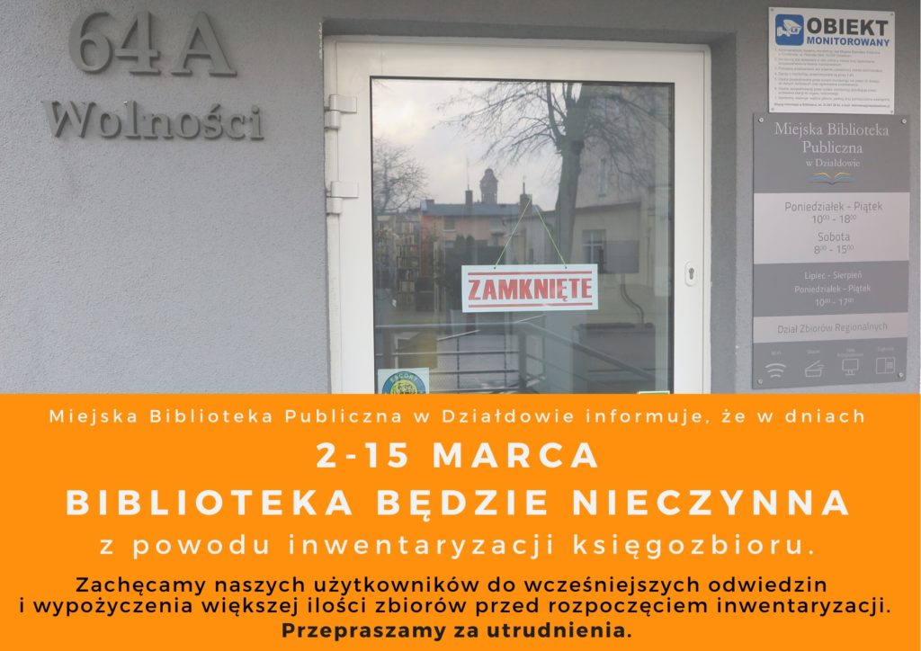 Uwaga czytelnicy! Biblioteka będzie nieczynna. Zrób zapas książek