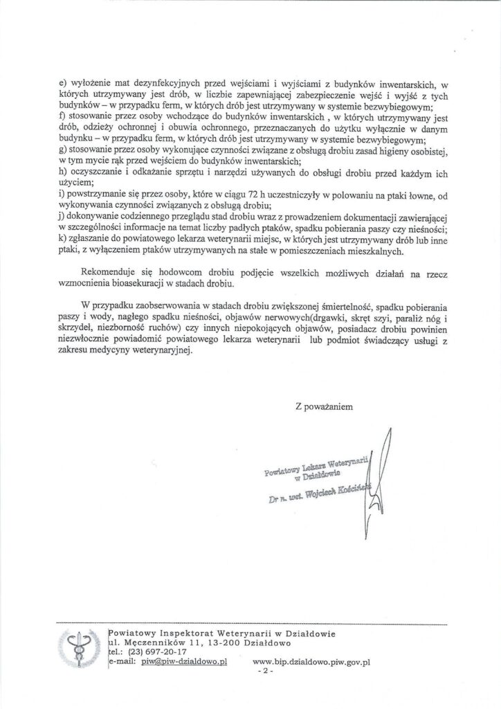 Informacja Powiatowego Lekarza Weterynarii w Działowie