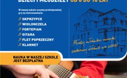 plakat promujący rekrutację w szkole muzycznej w Działdowie
