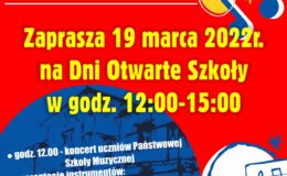 plakat informujący o dniach otwartych w szkole muzycznej,