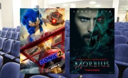 dwa plakaty filmowe: „Sonic 2: Szybki jak błyskawica” i „Morbius”