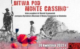 Zdjęcie przedstawia plakat promujący wydarzenie wykład o bitwie pod Monte Cassino