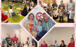 kolaż zdjęć dzieci i ich rodziców z warsztatów zokazji z Dnia Mamy i Taty w Przedszkolu