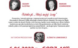 plakat zapraszający na teatr przy Stoliku ze sztuką "Mąż mojej żony"