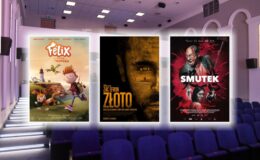 trzy plakaty filmowe: „Felix i ukryty skarb”, „Złoto” i „Smutek”
