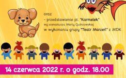 plakat zapraszający na trzy przedstawienia do Miejskiego Domu Kultury w Działdowie