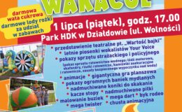 plakat promujący piknik z MDK - bezpieczne wakacje