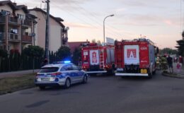 straż pożarna i policja na miejscu kolizji w Działdowie