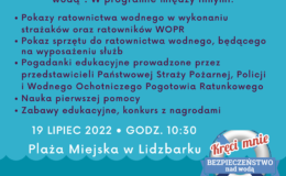 plakat informujący o pikniku Kręci mnie bezpieczeństwo nad wodą)
