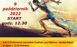 plakat zapraszający na IV Półmaraton w Biskupcu o Puchar Wójta Gminy Biskupiec