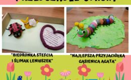 grafika przedstawia prace biorące udział w konkursie plastyczny „Przyjaciele ślimaka”