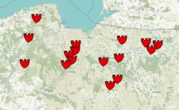 mapa Polski z zaznaczonymi zamkami gotyckimi