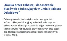 „Nauka przez zabawę – doposażenie placówek edukacyjnych w Gminie-Miasto Działdowo”