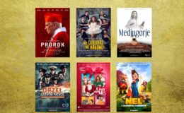 plakaty filmowe filmów "Prorok", "Medjugorje", "Nie cudzołóż i nie kradnij", „Listy do M.5”, „Orzeł. Ostatni patrol” i „Nel i tajemnica kurokota”