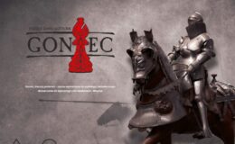 ilustracja przedstawia rycerza w zbroi na koniu i napis "goniec"