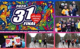 kolaż zdjęć, na których widać uczestników parkrun Działdowo i logo 31 Finału WOŚP