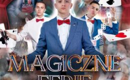 plakat promujący wydarzenie, pokaz iluzjonisty, na plakacie znajdują się zdjęcia mężczyzny, data, godzina, miejsce występu