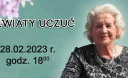 grafika informująca o dacie spotkania promującego tomik poezji pt. "Kwiaty uczuć" , zdjęcie kobiety