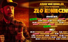 plakat informujący Stand-Up Adam Van Bendler - "Zło konieczne", zdjęcie mężczyzny i treść