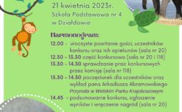 plakat informujący o IV Powiatowy Konkurs Biologiczny pod hasłem "W świecie kręgowców"