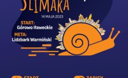 plakat informujący o Półmaratonie Ślimaka Górowo Iławeckie – Lidzbark Warmiński 14. Maja 2023 r.