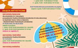 plakat zapraszający na zajęcia wakacyjne w Miejskim Domu Kultury w Działdowie