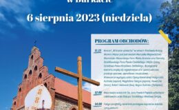 plakat informujący o jubileuszu parafii w Burkacie