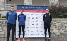 trójka zawodników UKS MOSiR Działdowo, od prawej Maria Cytlał, Grzegorz Duchna i Adam Stachewicz podczas Mistrzostw Polski Młodzików w Słubicach