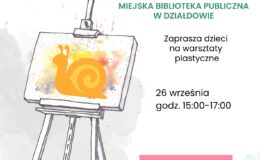 plakat zapraszający dzieci do Miejskiej Biblioteki Publicznej w Działdowie na warsztaty plastyczne