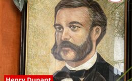 portret Henry'ego Dunanta i logo Polskiego Czerwonego Krzyża /fot. PCK