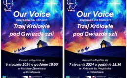 plakaty informujące o koncertach chóru Our Voice