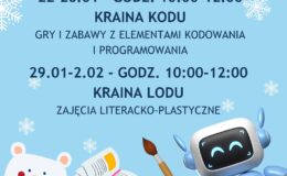 plakat informujący o feriach w bibliotece