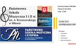 plakat informujący o koncercie w szkole muzycznej w Mławie