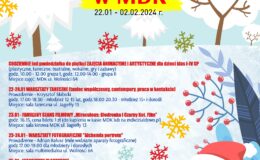 plakat informujący o zajęciach i warsztatach w Miejskim Domu Kultury w Działdowie
