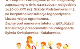 plakat informujący o bezpłatnych diagnozach logopedycznych