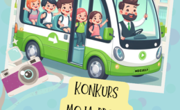 plakat informujący o konkursie "Moja droga autobusem do szkoły”