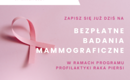 plakat informujący o bezpłatnych badaniach mammograficznych, które odbędą się 7 marca w Działdowie