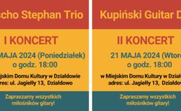 grafiki informujące o dwóch koncertach towarzyszących konkursowi gitarowemu w Działdowie "SONIDOS LATINOS"