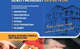 plakat informujący o trwającym naborze uczniów do Szkoły Muzycznej w Działdowie