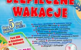 plakat informujący o pikniku rodzinnym “Bezpieczne wakacje”