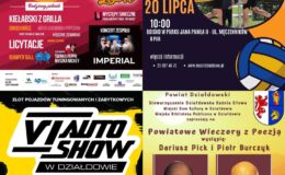 kolaż plakatów informujących o imprezach dziejących się w Działdowie
