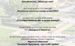 plakat informujący o wydarzeniach dziejących się w weekend 26-28 lipca w Działdowie
