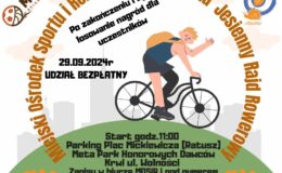 plakat informujący o Jesiennym Rajdzie Rowerowym organizowanym przez MOSiR Działdowo
