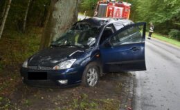 zdarzenie w gminie Iłowo-Osada, widać rozbity samochód / fot. policja