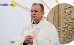 Ksiądz Stanisław Kadziński i wójt Mirosław Zieliński z Bursztynowymi Łukami
