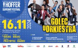 plakat informujący o XVI Ogólnopolskim Młodzieżowym Festiwalu Piosenki Hoffer Superhit Festival Działdowo 2024