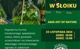 plakat informujący o warsztatach - "Las w słoiku" w bibliotece