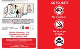 ulotka z infografiką, przedstawiająca jak postępować się w przypadku zatrucia czadem