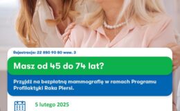 plakat informujący o bezpłatnych badaniach mammograficznych, które odbędą się 5 lutego w Działdowie